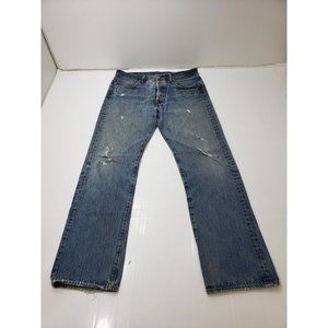 Levis 501 Mens Jeans Straight Button Fly Med Wash Distressed Size 33x32 Vintage